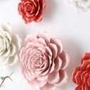 Rose Ceramic Flower Wall Dcor Artificial 3D Flower Wall Art for Living Room Home Hallway Bedroom Kitchen Farmhouse Bathroom Dining Room, White, 3.54 inch