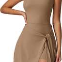 OMEWEE Tennis Golf Outfits Woman 2-in-1 Sleeveless Athletic Dress for Women Athletic Dresses with Built in Shorts (Beige, XS)