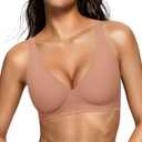 OEAK Womens Deep V Bras Wireless Comfortable Bra Supportive No Underwire Bras Tshirt Push Up Bralettes Plunge Seamless Bra (Medium, Latte)