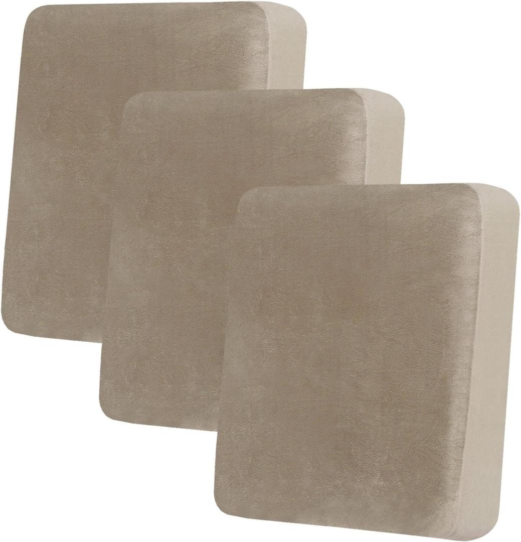 Hyha Velvet Couch Cushion Covers, Soft Sofa Seat Covers for sectional 3 Cushion Couch Washable, Magic Sofa Slipcover with Elastic Bottom, Non-Slip Furniture Protector for Pets, Kid(3PC, Taupe)