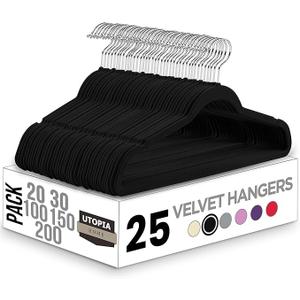 Utopia Home Velvet Hangers 25 Pack - Non-Slip Suit Hangers with 360 Degree Rotatable Hook - for Pants, Coats, Shirts & More (Black)