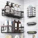 5-Pack Rustproof Stainless Steel Shower Caddy  No Drill Adhesive Bathroom Organizer with Large Capacity, Spacious Shower Shelves for Inside Shower, Kitchen & Home Decor Storage (5-piece set, Dark Brown)