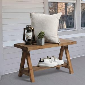 RowyPoey Solid Wood Bench, 30" Farmhouse Entryway Bench for Living Dining Room, Rustic Storage Bench Seat for Indoors, Natural