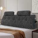 Large Headboard Pillow with 2 Pack Neck Roll Pillow Wedge Pillow Bed Rest Reading Pillow Bolster Triangular Pillow for Sitting in Bed-Backrest Positioning Support (Queen:59x8x20 Inches,Dark Grey)