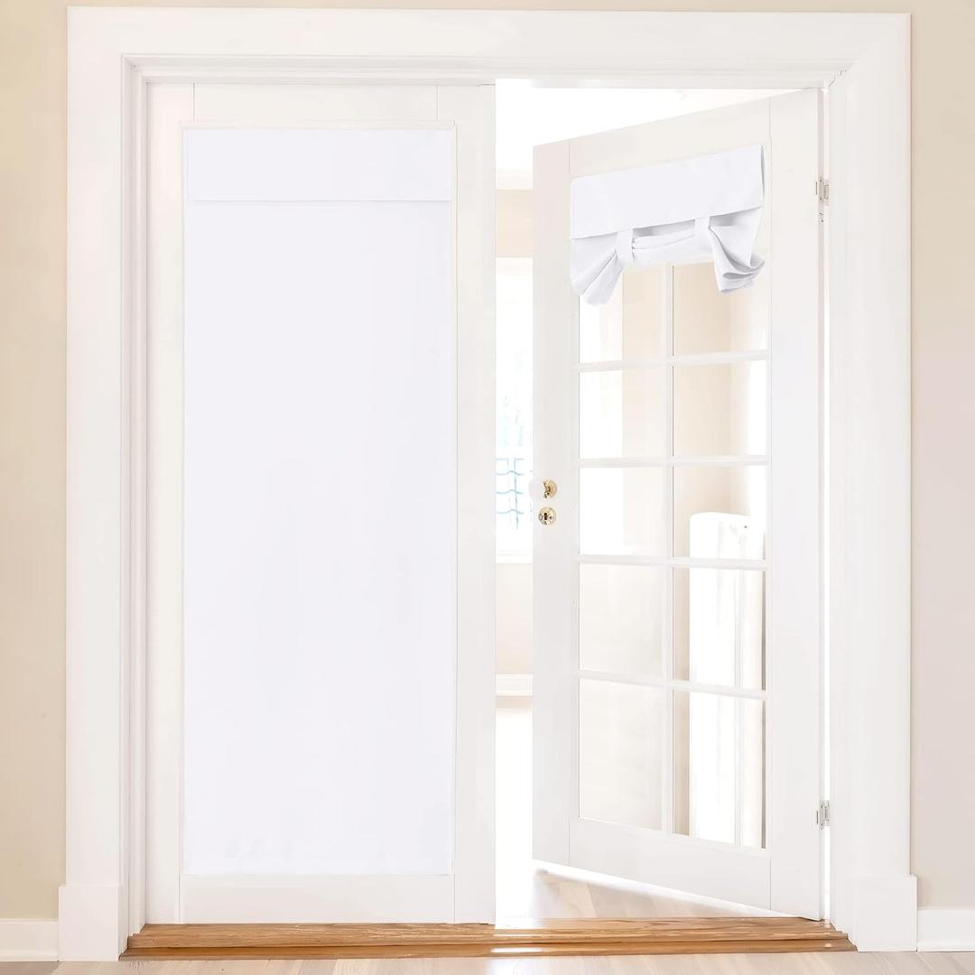 NICETOWN Glass Door Curtain, Window Treatment Panel Solid Thermal Insulated Energy Efficient French Door Cover for Classroom Kitchen Patio, 36 x 80 inches, Pure White, Single Piece