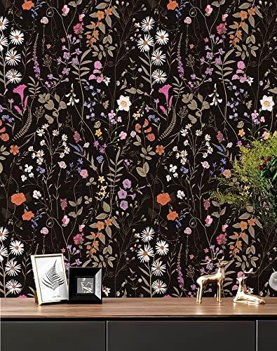 JiffDiff Floral Wallpaper Peel and Stick, Self Adhesive Wallpaper for Home Bedroom Cabinets and Kitchen Countertop Peel and Stick Thicken Contact Paper (17.3"x118", Dark Floral) 2Pcs
