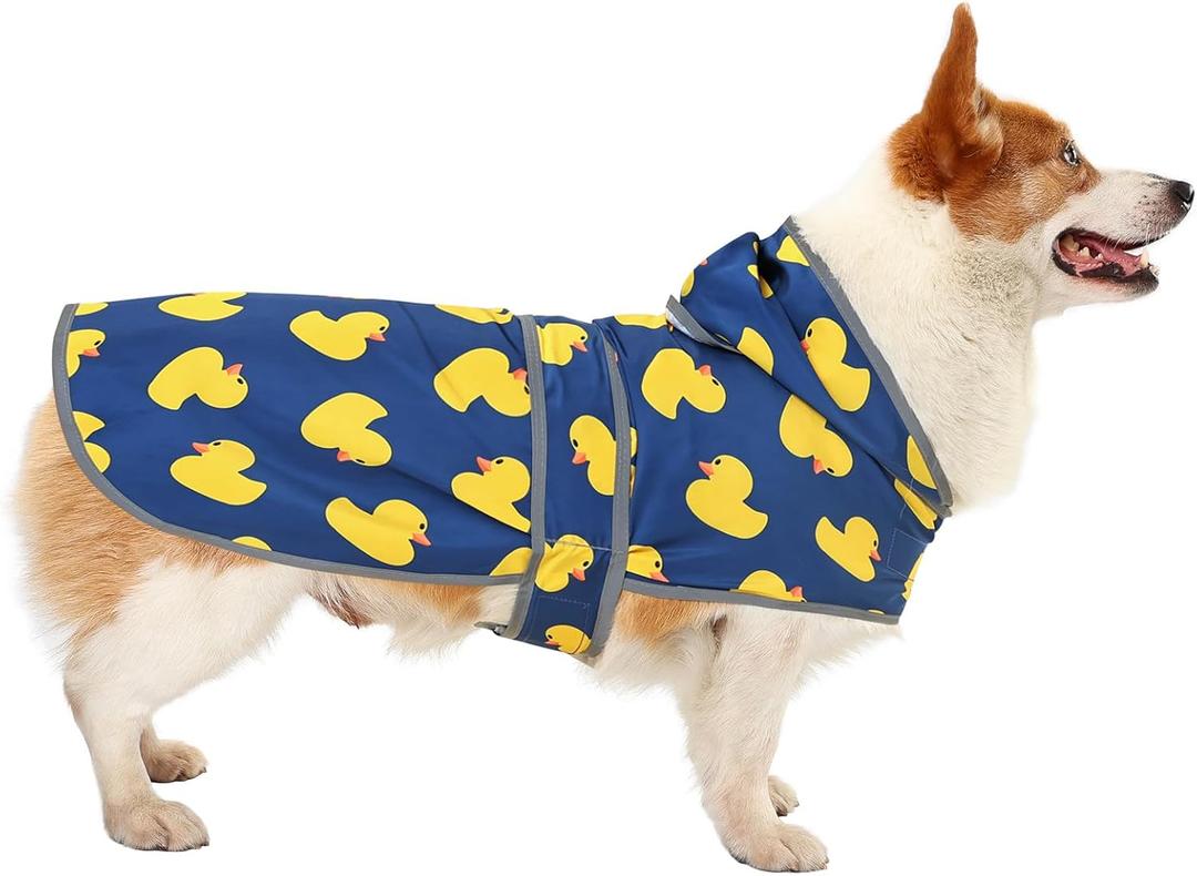 Dog Raincoat for Large Dogs Waterproof Jacket Hooded Rain Coats with Reflective Strips Leash Hole & Poncho Adjustable Fit (Duck,L)