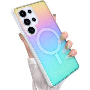 Glitter Case for Samsung Galaxy S25 Ultra Case for Women Girls [ Compatible with Magsafe ] Clear Cute Girly Aesthetic Iridescent Rainbow Sparkly Bling Magnetic Phone Cover, Gradient Colors