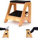 StrongTek Double Step Footrest, Adjustable Wooden Foot Stool with 3 Height Levels, Cushioned Top & Non-Slip Base, Ergonomic Under Desk Leg Rest for Office Home