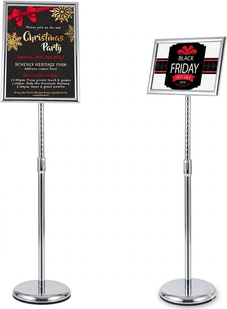 VAIIGO Heavy Duty Standing Sign Holder 8.5x11 Inch  Pedestal Floor Sign Stand with Weighted Base  Vertical & Horizontal View Poster/Menu Holder for Indoor/Outdoor Business Store Advertising, Silver