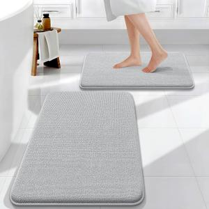 OLANLY Bathroom Rugs Sets 2 Piece, Soft Absorbent Memory Foam Bath Rug Set, Non-Slip, Quick Dry, Machine Washable Bath Mats for Bathroom, Home Decor Accessories (30"x20"+24"x16", Light Grey)