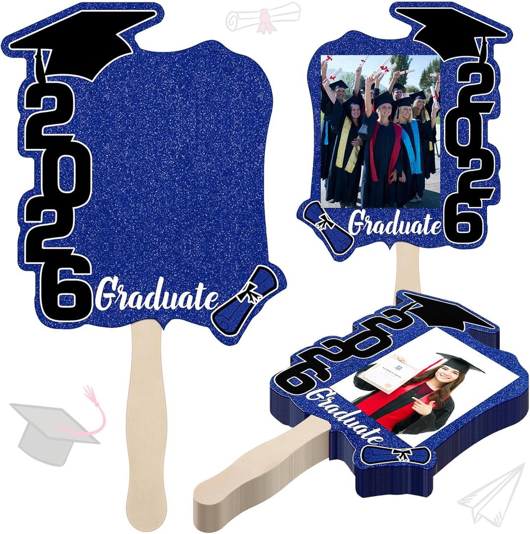 Gilprop 24 Pcs Graduation Cutout Face Fans with Handle Double Sided Personalized Grad Party Supplies Class of 2026 Grad Photo Props Blank DIY Photo Frame Graduation Party Souvenirs