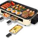 2-in-1 Indoor Smokeless Electric Grill with Raclette Cheese Plates - 1500W Korean BBQ Griddle, 16x9" Nonstick Surface, 3 Raclette Cheese Pans, Dishwasher Safe for Family, Party, Kitchen Use