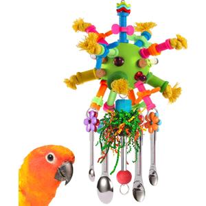 Parrot Toys Bird Toys Perch Pullable Stainless Steel Spoons Colorful Acrylic Stick Chew Toys for Amazons Mini Macaws African Greys Cockatoos Conures, Cockatiels, Lovebirds, Parrotlets and Other (Green)