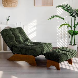 MAXYOYO Accent Chair with Ottoman Adjustable Backrest, Tufted Living Room Chair Upholstered Lounge Chair with Footrest Set, Modern Chair Cozy Reclining Chair for Reading Room, Green