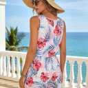 RAISEVERN Womens Rompers Summer Short Jumpsuits Casual Scoop Neck Sleeveless Romper with Pockets (Medium, Floral-01)