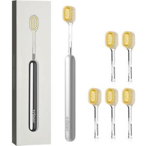 ZDEER Pro Ultra Soft Bristle Toothbrush for Sensitive Gums,Upgraded Full Metal Body,6 Replaceable Wide Soft Gum Heads,More Durable & Premium Texture,Ultra-Gentle Cleaning,Eco-Friendly Reusable Design (6 Count (Pack of 1))