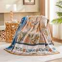 XIBLC Boho Blanket, 100% Cotton Farmhouse Decorative Throw Blanket, 60"x80" Reversible Bohemian Throw Blanket, Brown All Season Muslin Breathable Woven Blankets Quilt