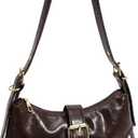 Y2K Shoulder Bag for Women, Vintage Buckle Punk PU Leather Dark Brown Purse, Adjustable Shoulder Strap Studded Bag, Clutch Purse
