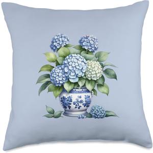 Chinoiserie Decor Style Vase Florals Cottagecore Millennial Throw Pillow (18x18)