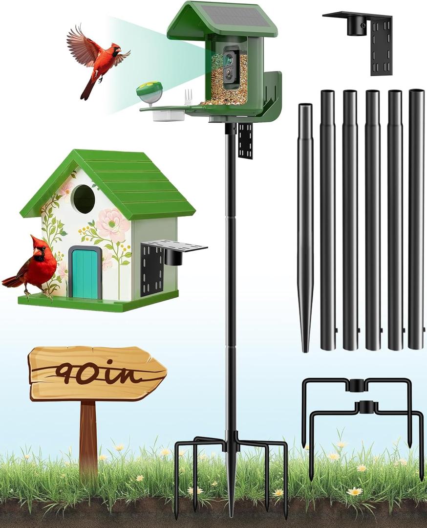 Bird Feeder Pole  90 Inch Height Bird House Pole with 1-Inch Dia Heavy Duty for Birdfeeders, Feeding Stand with Mount Kit for Outdoor, Slip-Fit Connection, Black