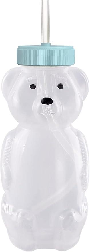 Honey Bear Straw Cups for Babies 4  pack, 8oz straw bear cup with improved safety lid design, honeybear baby cup straw, Leak-Proof & Food-Grade & BPA Free (AQUA)