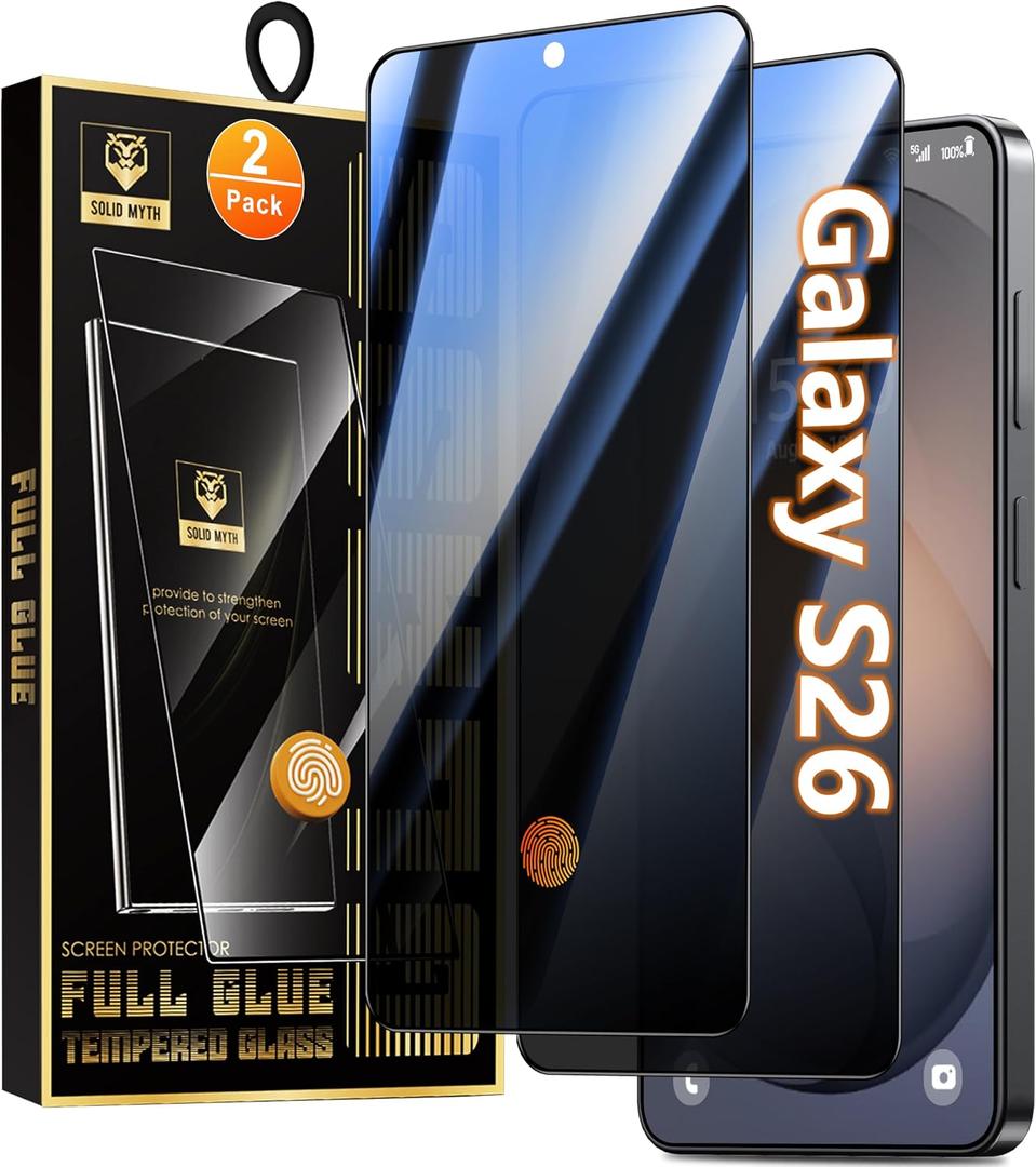 Oterkin 2 Pack Samsung Galaxy S26 Privacy Screen Protector | Fingerprint Unlock Support, Anti Spy 9H Tempered Glass, Full Coverage, Case Friendly, Easy Install, Anti-Scratch