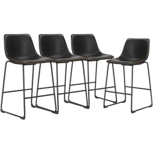 DUMOS 26 Inch Counter Height Bar Stools Set of 4, Modern Faux Leather High Barstools with Back and Metal Leg, Bar Chairs for Kitchen lsland, Black (4 Pcs 26 In)