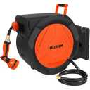1/2 Inch 150FT Retractable Garden Hose Reel Wall Mounted Heavy Duty, 10 Pattern Nozzle & 180°Swivel Bracket, Automatic Rewind Water Hose Reels for Outside Yard, Any Length Lock (3/4" Brass Fitting)