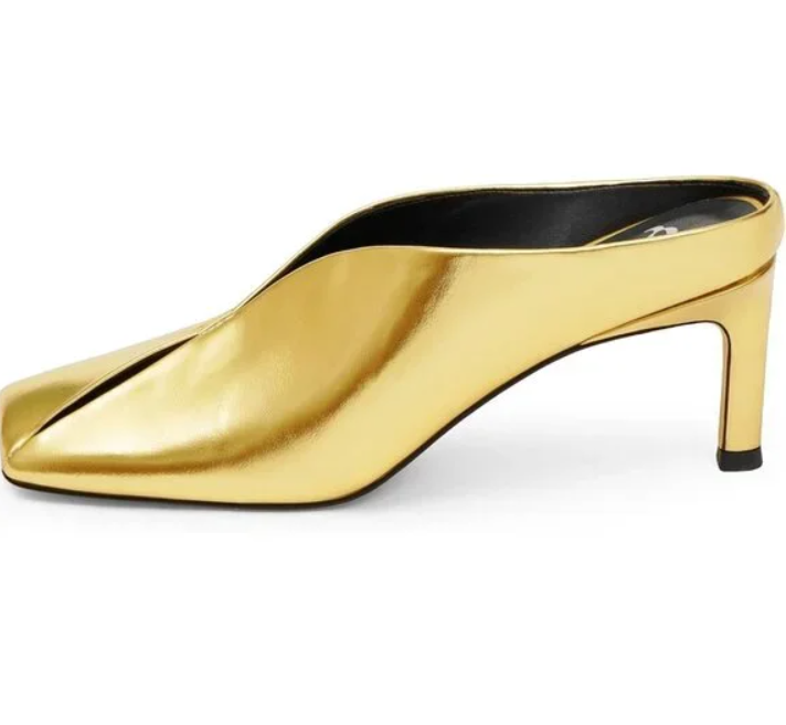 Gold Womens Kitten Heels Square Closed Toe Slip On Mule Sandals Dress Pumps 7