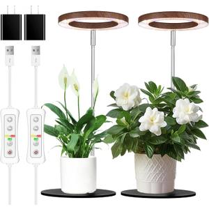 Yadoker 144 LEDs Plant Grow Light for Indoor Plant, Aluminum Walnut Wood Grain Desk LED Grow Light, Height Adjustable,6.3" Aluminum Housing, Automatic Timer with 8/12/16 Hours, 10-Level Brightness