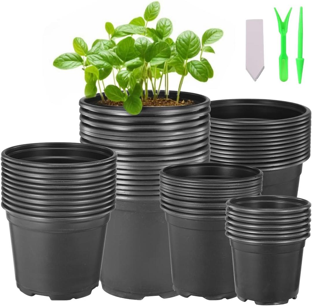 60 Pack Nursery Pots for Plants, 3.5/ 4/ 5/ 6/ 7 Inch Plastic Nursery Pots for Plants with Drainage Holes, Seed Starter Garden Pot for Planting, Transplanting, Flower, Succulents, Cuttings