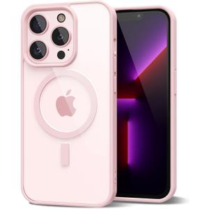 oakxco for iPhone 13 Pro Case Clear Magnetic Compatible with Magsafe, Thin Slim Transparent Non Yellowing, Hybrid Soft Silicone Bumper & Hard Plastic Protective Cover for Women, Light Pink