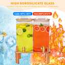 2 PACK 1.5 Gallon Glass Beverage Dispenser with Wooden Lid, Drink Dispenser with Wooden Stand, Lemonade Dispenser with Stainless Steel Leak-Proof Spigot for Parties, Weddings