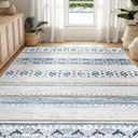 BESTSWEETIE 5x7 Area Rugs for Living Room Washable Moroccan Farmhouse Neutral Geometric Low Pile Non-Slip Soft Print Pattern Rug for Bedroom Kitchen Dining Room Entryway Blue/Brown