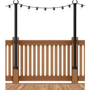 AHRLHR 5 Ft String Light Poles 2 Pack, String Light Poles for Outside with Fixing Clips,Hanging Light Poles for Deck Fence Garden Backyard Wall Bistro,Metal Poles for Outdoor String Lights