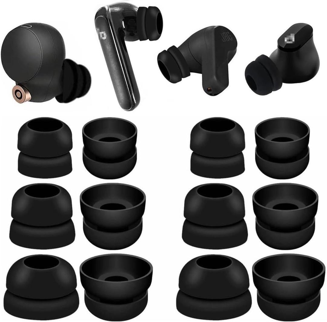 JNSA Double Flange Earbuds Tips Anti Slip Noise Isolation Ear Tips Compatible with Sony WF-1000XM5/XM4, JBLvibe 200TWS, Soundcore TWS Earbuds, fit in the TWS Earbuds Case, S/M/L 6 Pairs,Black