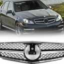 W204 Grill Front Grille Compatible with 2008 2009 2010 2011 2012 2013 2014 Mercedes Benz W204 C Class C250 C300 C350 (AMG Style-Chrome Black)