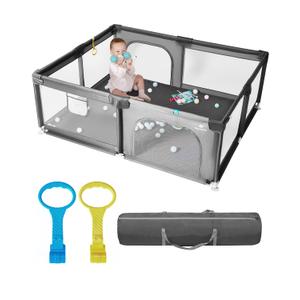 dearlomum Baby Playpen with Non Removable Mat, Extra Large Play Yard for Babies & Toddlers, Portable Travel Playpen, Baby Activity Center for Indoor & Outdoor Use (Gray 59"71")
