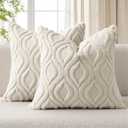 MIULEE Beige Throw Pillow Covers 18x18 Inch, Neutral Soft Plush Faux Wool Solid Couch Pillows Set of 2, Decorative Farmhouse Boho Cushion Covers for Sofa Living Room Bed Home Decor
