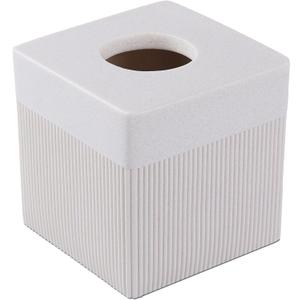 Sand Stone Tissue Box Cover  Ribbed Square Resin Tissue Box Holder  Heavy Duty Decorative Home & Bathroom Decor for Countertop, Tabletop, Night Stand, Office  Beige
