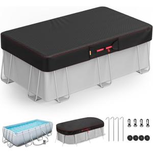 7x13Ft Rectangular Pool Cover for Above Ground Pools, Solar Cover for Above Ground Pools with Accessories, Winter Cover Ideal for Waterproof and Dustproof (Black)