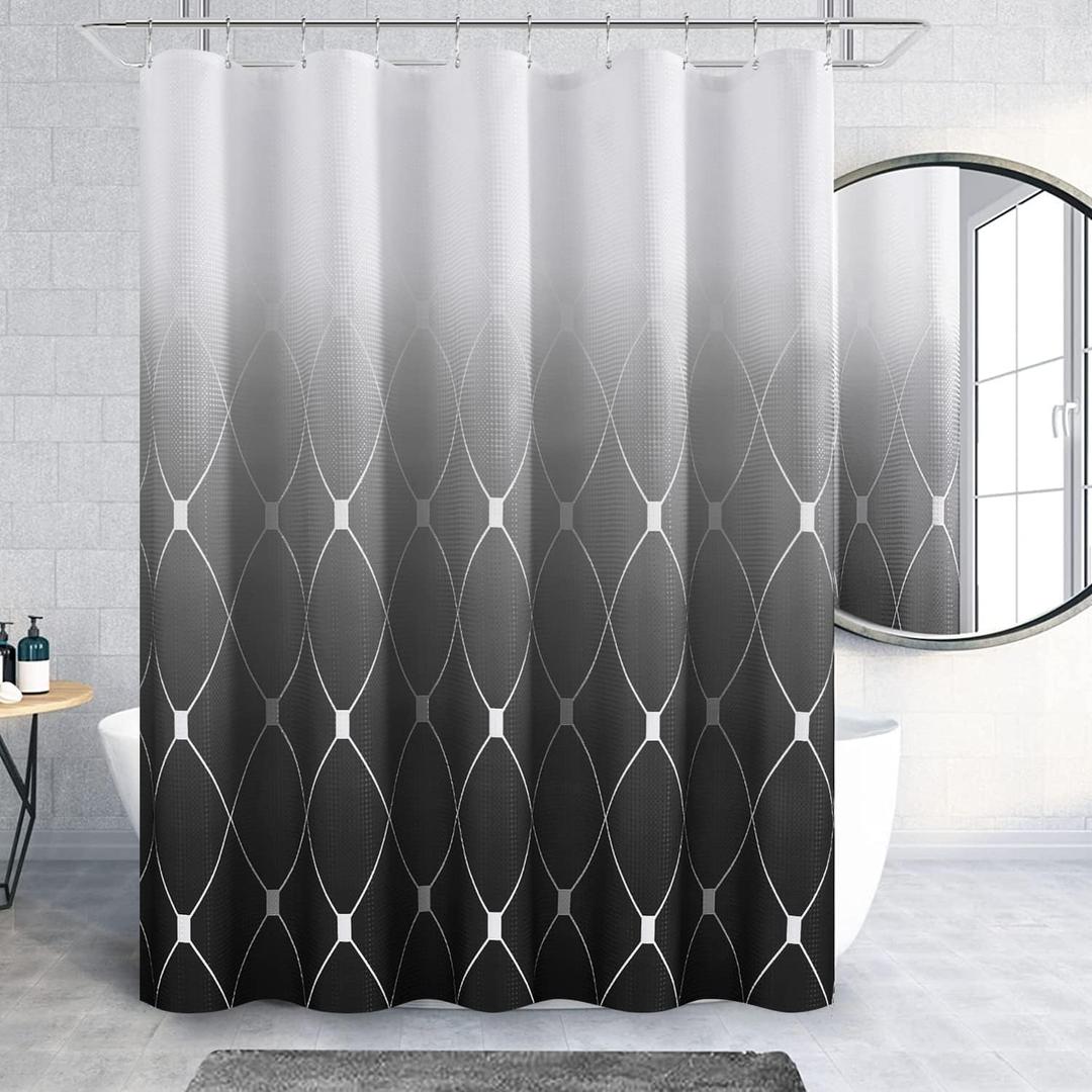 Black and White Shower Curtain, Black Ombre Geometric Men Bath Curtains for Bathroom, Masculine Shower Curtain, Durable and Machine Washable, 72 x 72 Inches, Black White and Gray