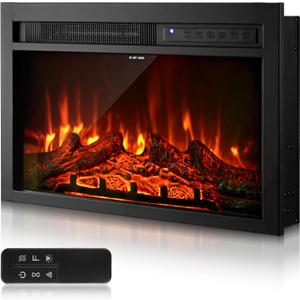 VEVOR Electric Fireplace Insert, 26 inch Recessed and Wall Mounted with Adjustable Flame Color Brightness & 8h Timer & Remote Control, Indoor Heater w/ 750W/1500W Dual Heating Modes, 5000BTU Black