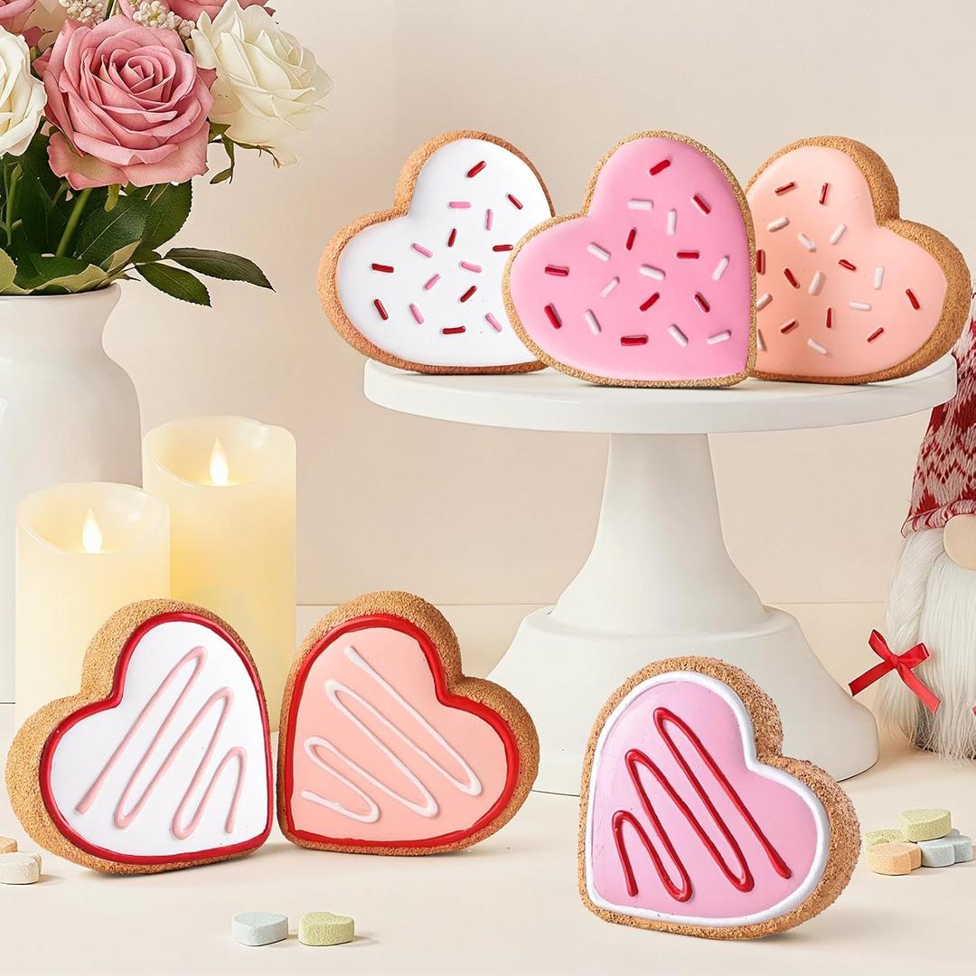 Valentines Day Decor, 6pcs Sweet Candy Heart Cookies Resin Valentines Table Signs, Love Blocks Valentines Galentines Decorations Indoor for Home Desk Tiered Tray Mantel Farmhouse Gifts Party Supplies