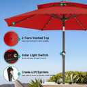 9ft 2 Tiers Patio Umbrella with Solar Lights, Outdoor Umbrella w/ 32 LED Lights&8 Sturdy Ribs, Table Umbrella for Deck, Backyard, Pool(Red)