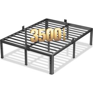 NKZ 20 Inch Metal Platform Bed Frame, Queen Size Bed Frame with Round Corner Legs, 3,500 lbs Heavy Duty Steel Slats Support, No Box Spring Needed, Easy Assembly, Noise Free