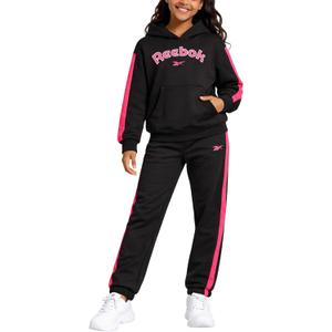 Reebok Girls Jogger Set - 2 Piece Matching Sweat Set with Pullover Hoodies and Athletic Joggers for Girls, Size 10, Black