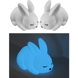 NiHome 2 PCS 3D Printed Bunny Toilet Floor Bolt Cover Caps, Glow in the Dark White Rabbit Toilet Bolt Covers Caps Decorative & Protective Easy Installation for Bathroom Decor Dust Debris Prevention