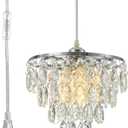 D9.8 Inch Crystal Hanging Lamp Plug in Pendant Light with 16.4ft Cord Hanging Lights with Plug in Cord Mini Chandelier for Bedroom Kitchen Island Nursery Room Dining Room Living Room, E26 (Chrome)